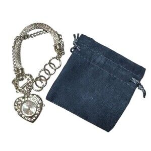 Geneva Platinum Bling Heart Charm Bracelet Watch Adjustable‎ Silver New Battery